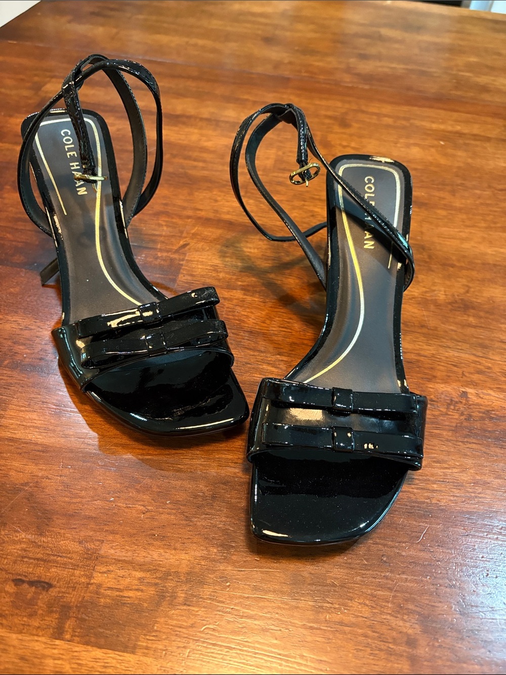 Cole Haan Black Patent Bow-Accent Slingback Heels